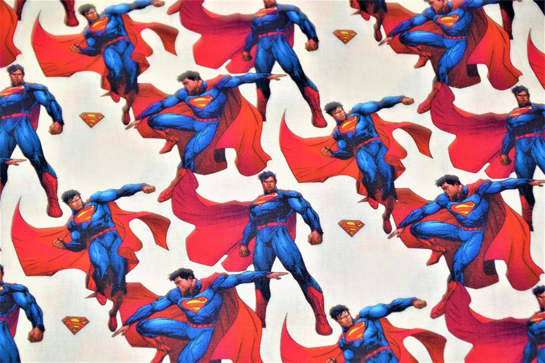 White & Blue Printed 100% Cotton Superman Fabric
