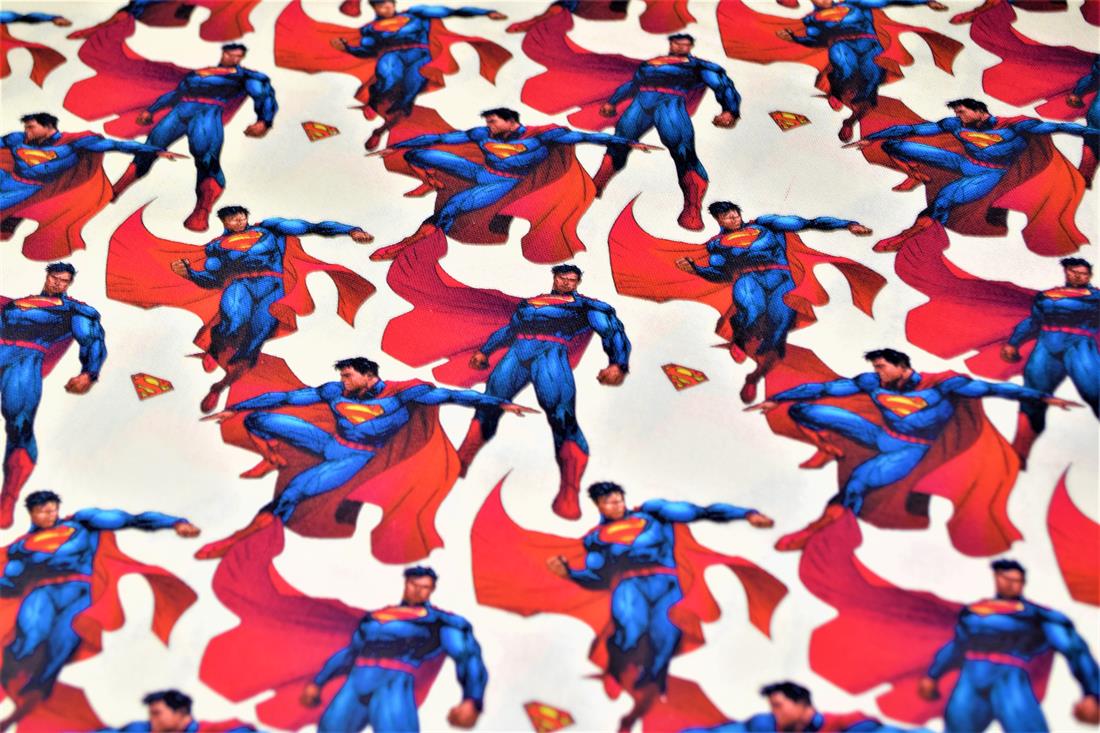 White & Blue Printed 100% Cotton Superman Fabric