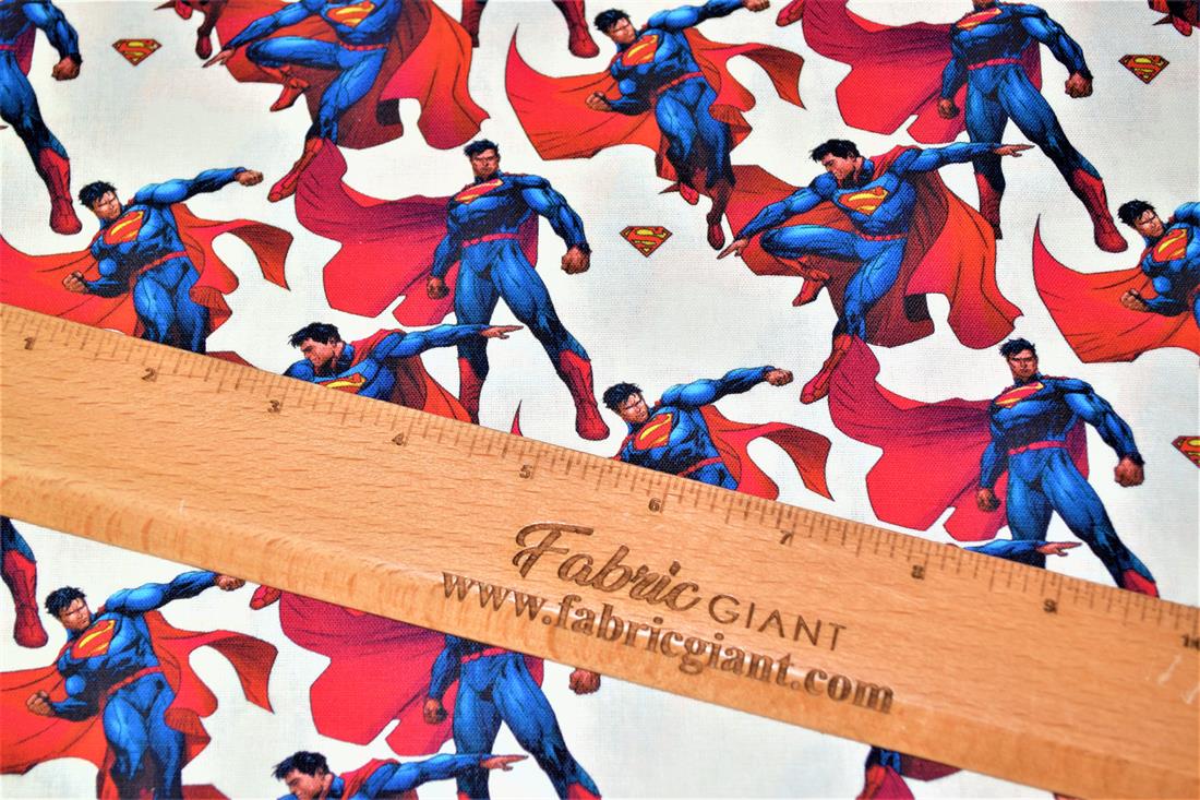 White & Blue Printed 100% Cotton Superman Fabric