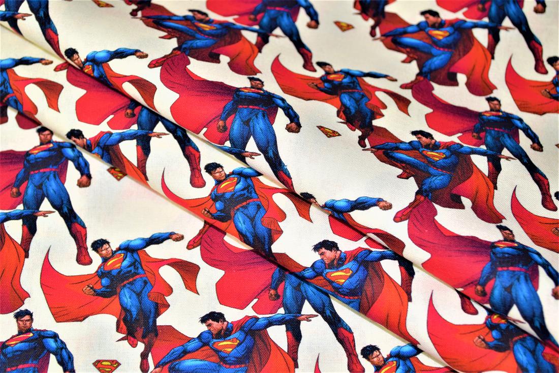 White & Blue Printed 100% Cotton Superman Fabric