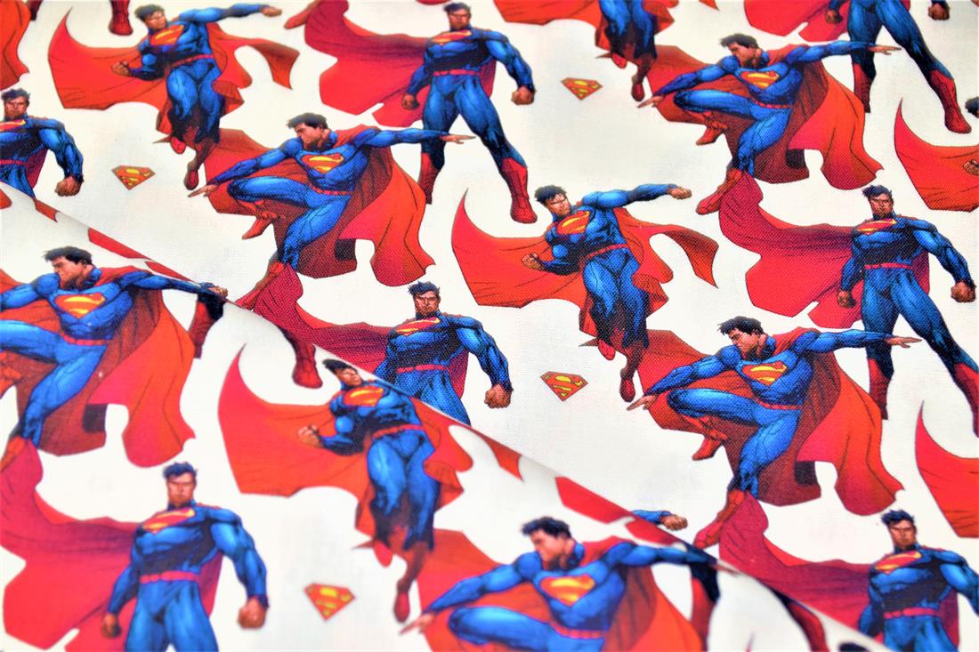 White & Blue Printed 100% Cotton Superman Fabric