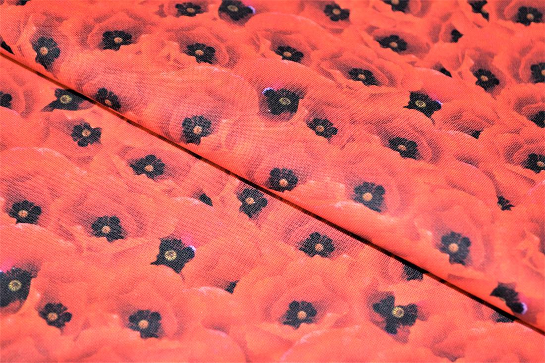Red Poppy Leaves Printed 100% Cotton Fabric