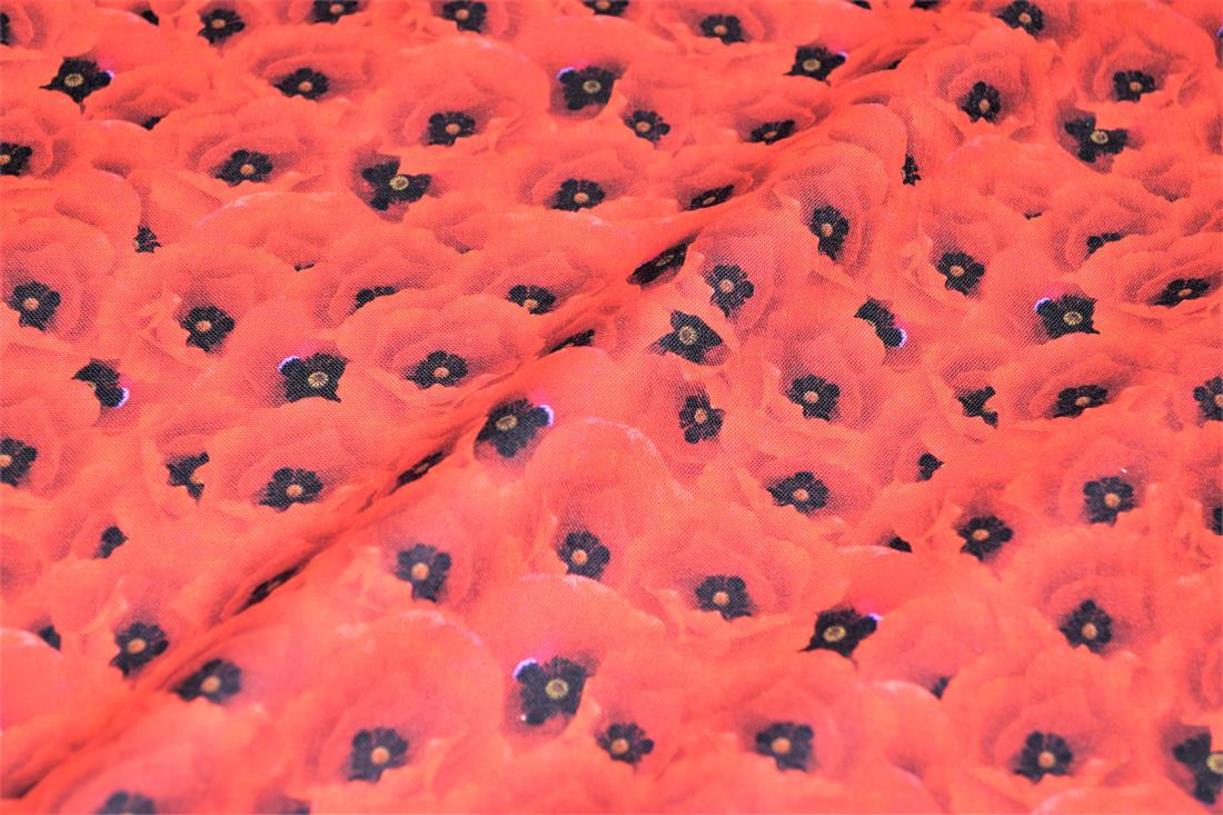 Red Poppy Leaves Printed 100% Cotton Fabric