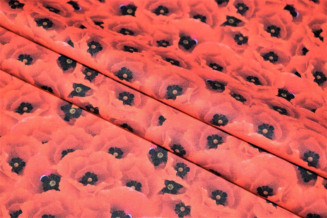 Red Poppy Leaves Printed 100% Cotton Fabric
