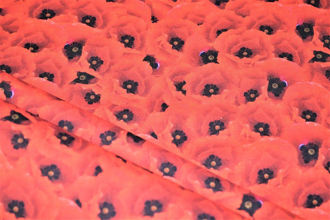 Red Poppy Leaves Printed 100% Cotton Fabric