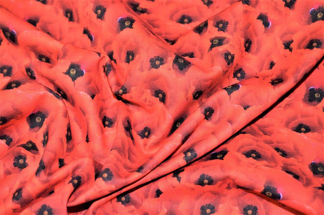 Red Poppy Leaves Printed 100% Cotton Fabric