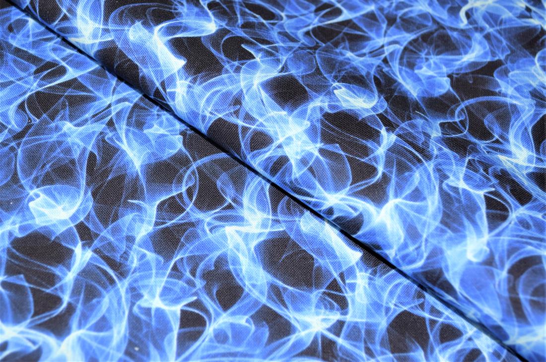 Navy Printed 100% Cotton Flames Fabric