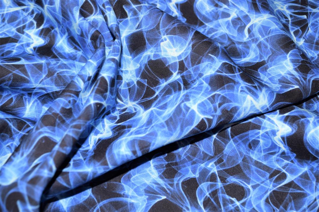 Navy Printed 100% Cotton Flames Fabric