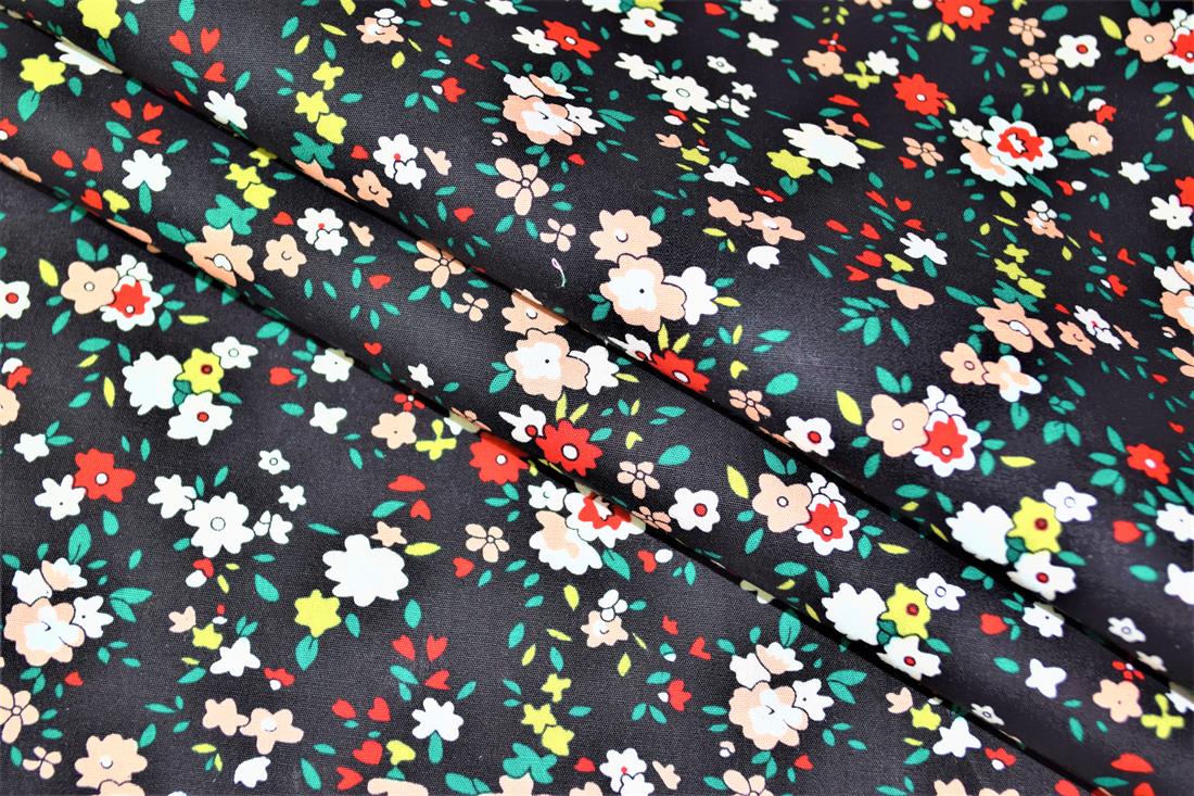Black Printed Florals 100% Cotton Poplin Fabric