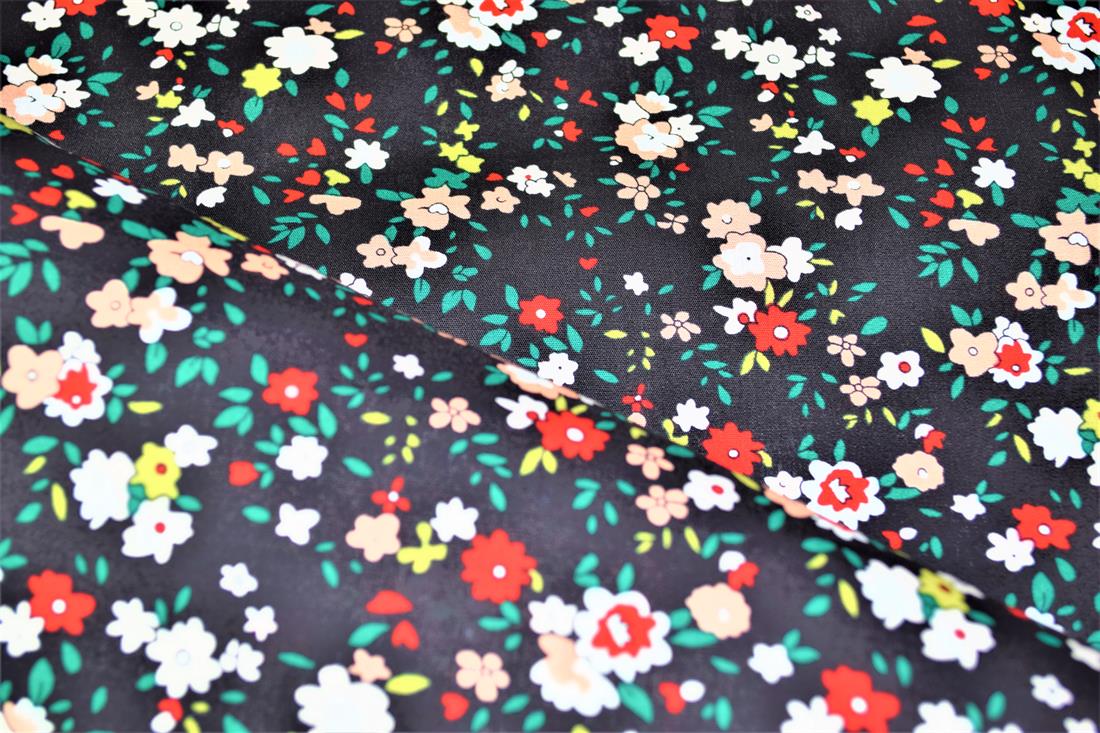 Black Printed Florals 100% Cotton Poplin Fabric