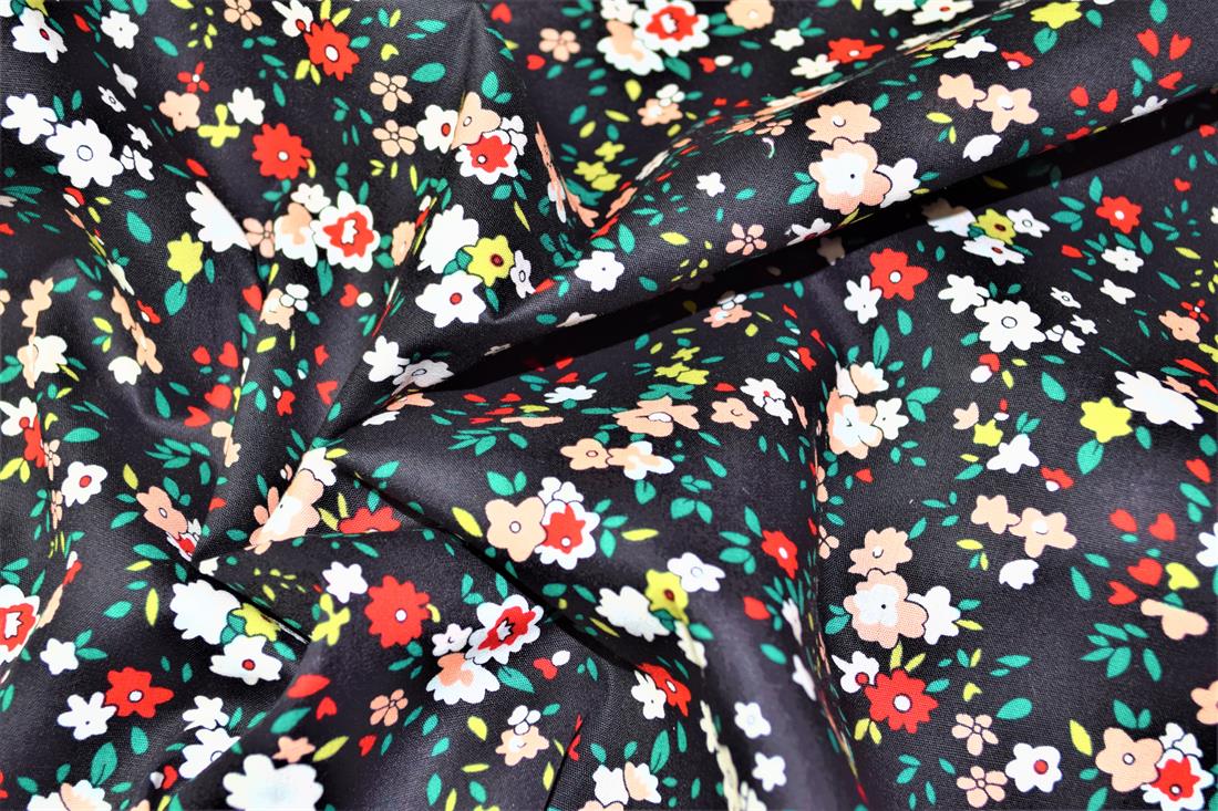 Black Printed Florals 100% Cotton Poplin Fabric