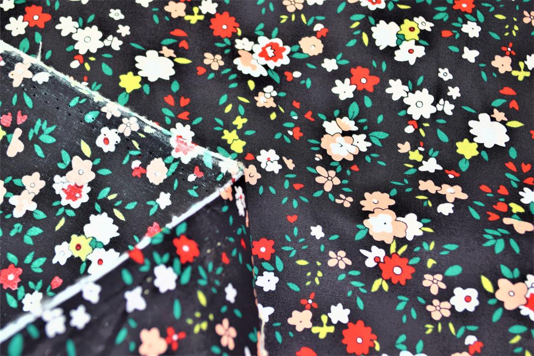Black Printed Florals 100% Cotton Poplin Fabric