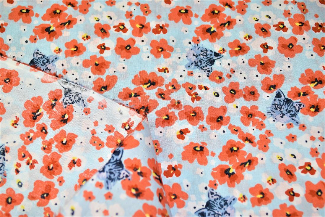 Sky Blue Printed Florals 100% Cotton Poplin Fabric