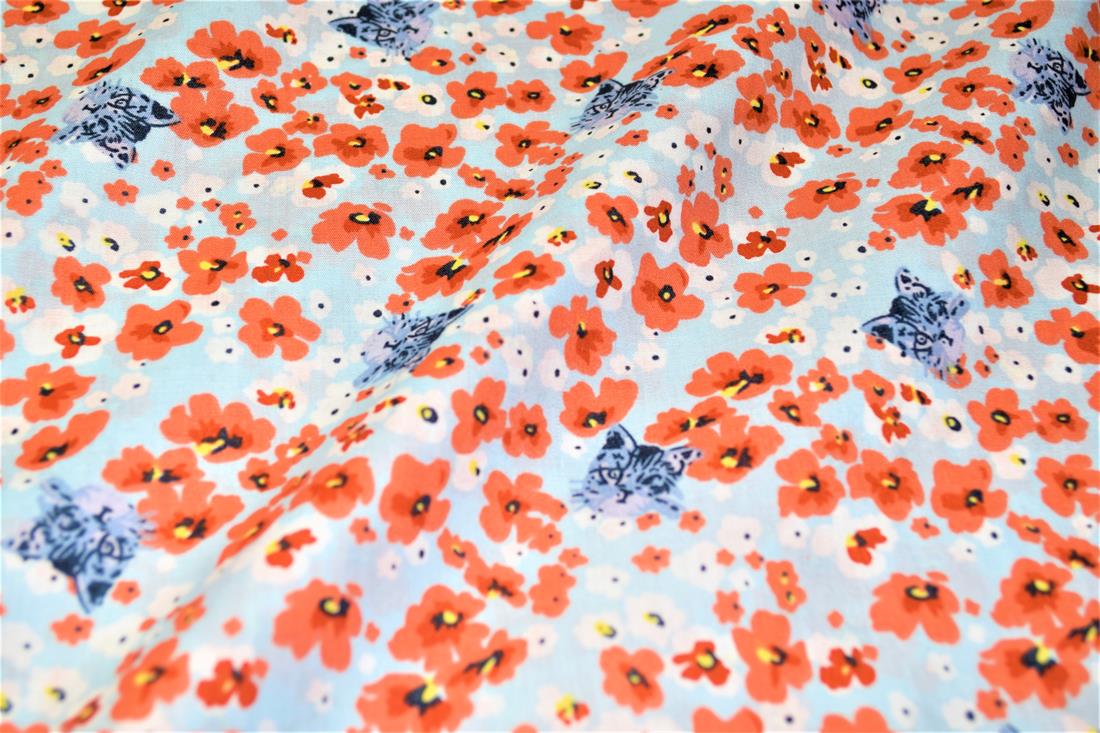 Sky Blue Printed Florals 100% Cotton Poplin Fabric