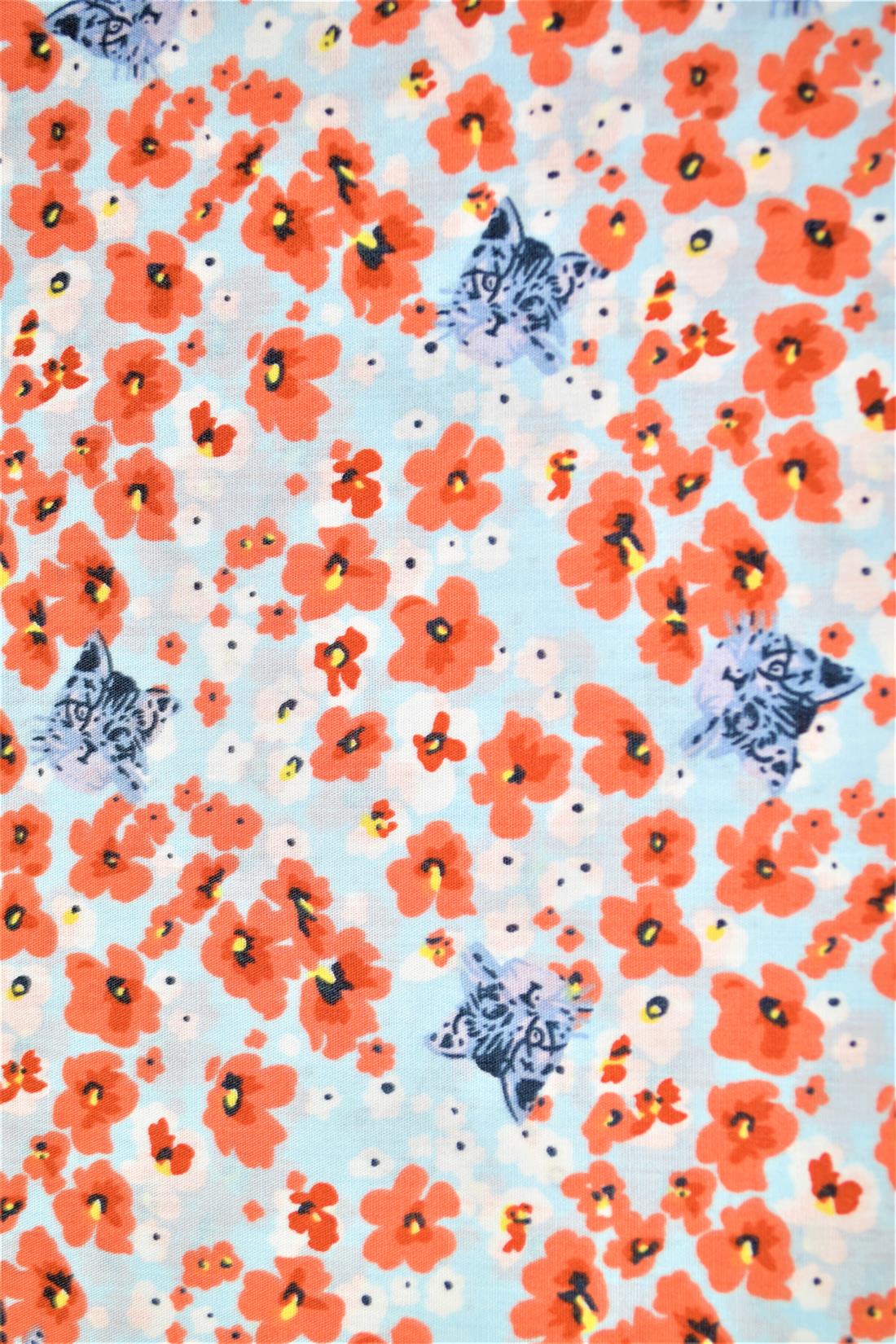 Sky Blue Printed Florals 100% Cotton Poplin Fabric