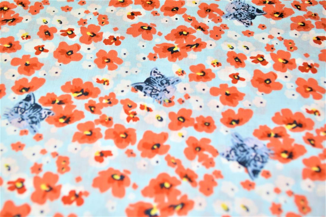 Sky Blue Printed Florals 100% Cotton Poplin Fabric