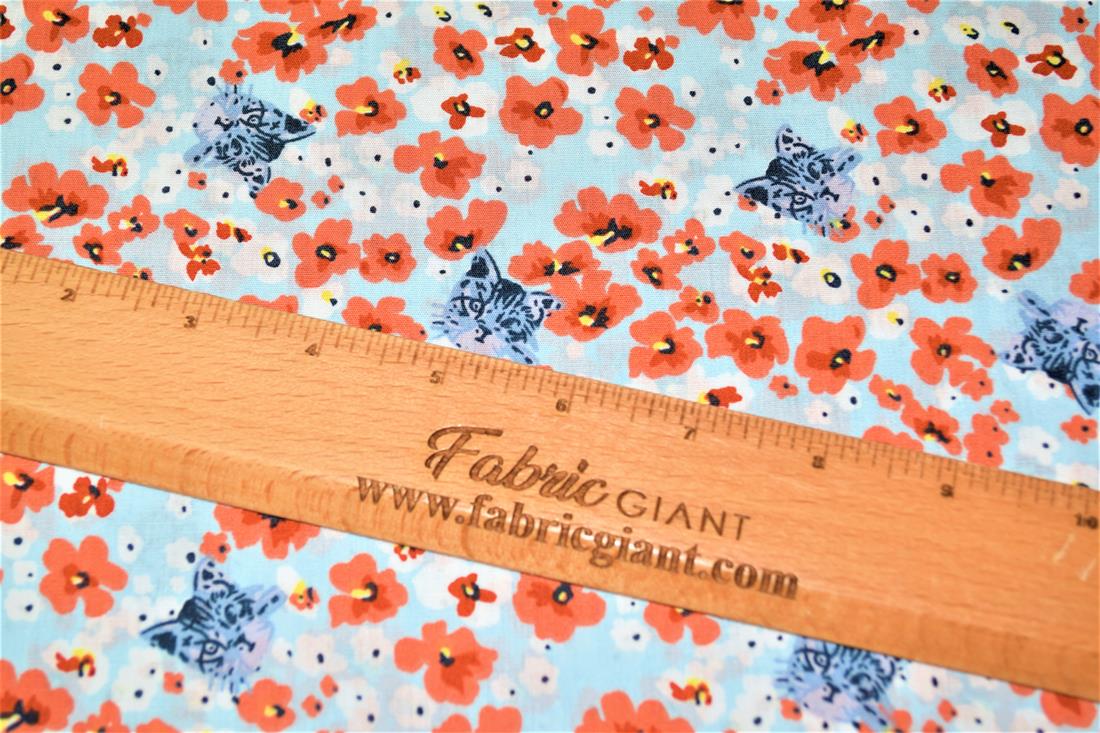 Sky Blue Printed Florals 100% Cotton Poplin Fabric