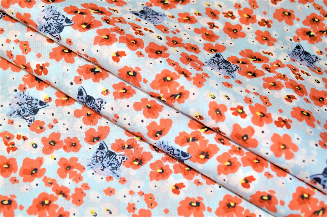 Sky Blue Printed Florals 100% Cotton Poplin Fabric