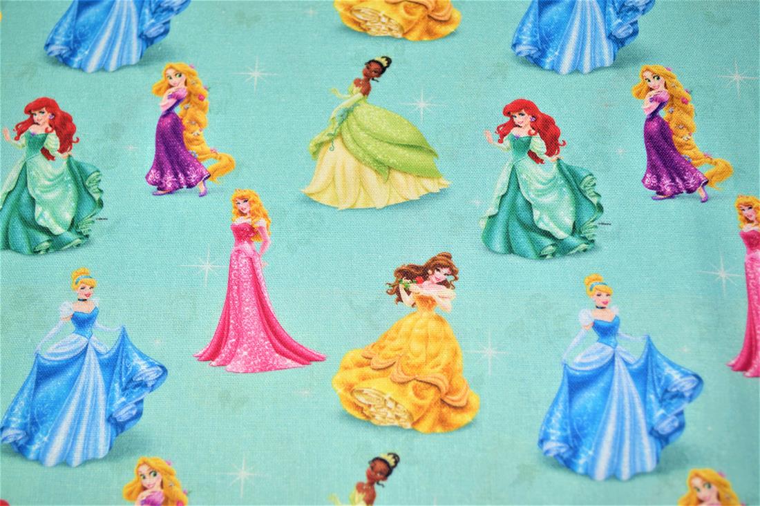 Teal Digital Printed 100% Cotton, Disney Princess' Fabric
