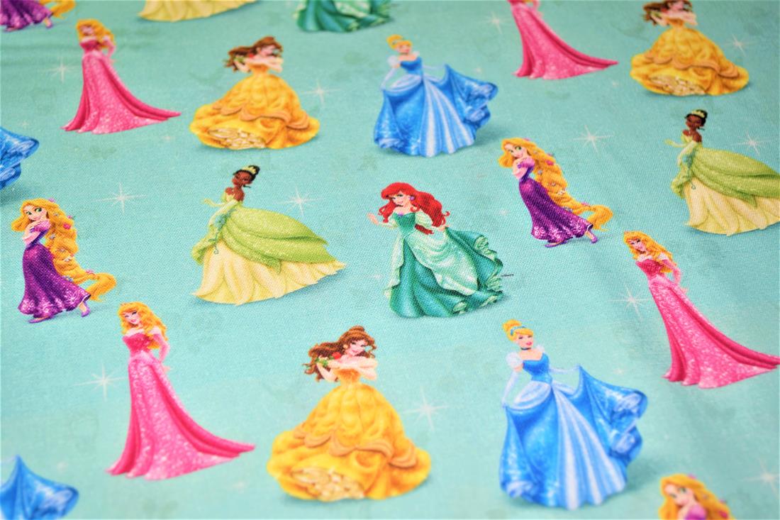 Teal Digital Printed 100% Cotton, Disney Princess' Fabric