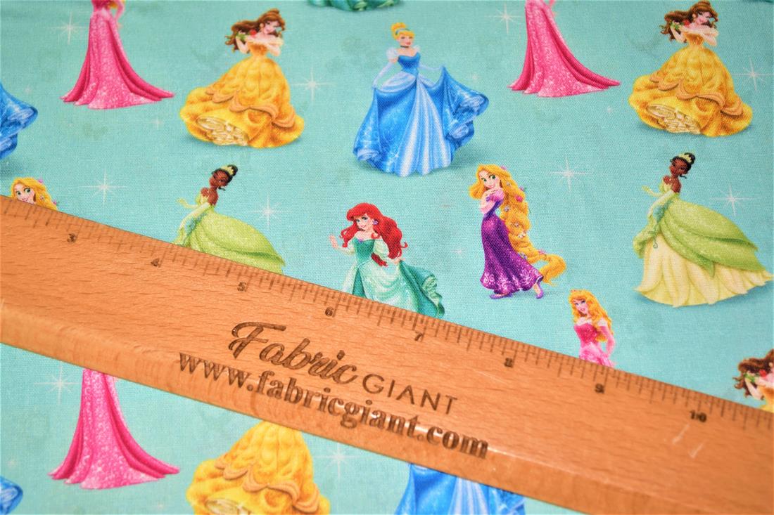 Teal Digital Printed 100% Cotton, Disney Princess' Fabric