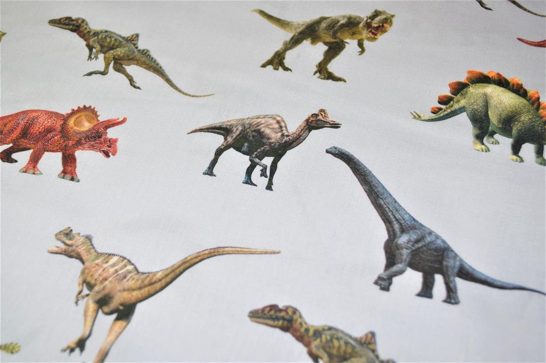 Grey Digital Printed 100% Cotton, Dinosaur Fabric