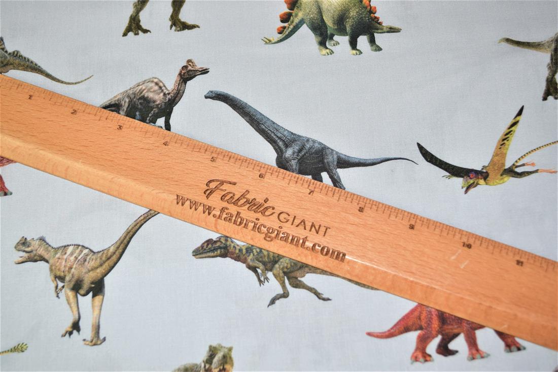 Grey Digital Printed 100% Cotton, Dinosaur Fabric