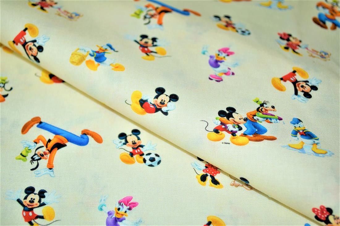 Cream Digital Printed 100% Cotton, Disney Mickey Mouse and Friends…