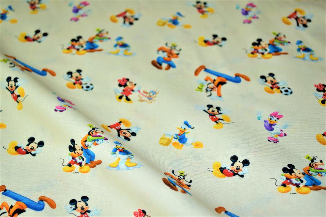 Cream Digital Printed 100% Cotton, Disney Mickey Mouse and Friends…