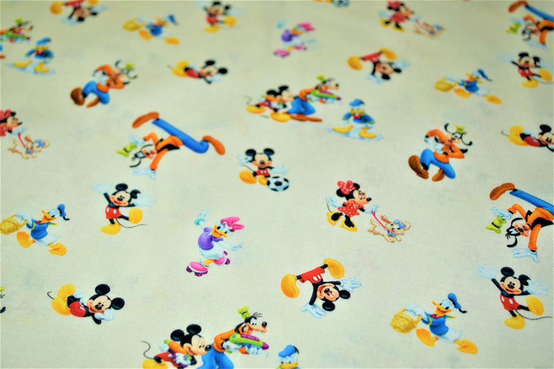 Cream Digital Printed 100% Cotton, Disney Mickey Mouse and Friends…