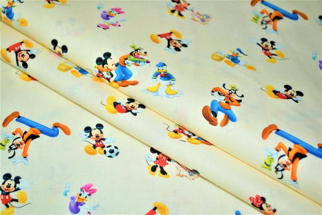 Cream Digital Printed 100% Cotton, Disney Mickey Mouse and Friends…