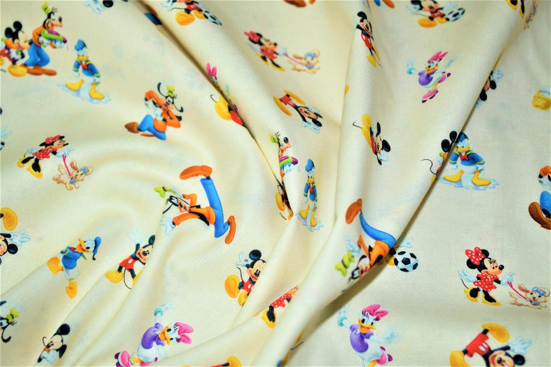 Cream Digital Printed 100% Cotton, Disney Mickey Mouse and Friends…