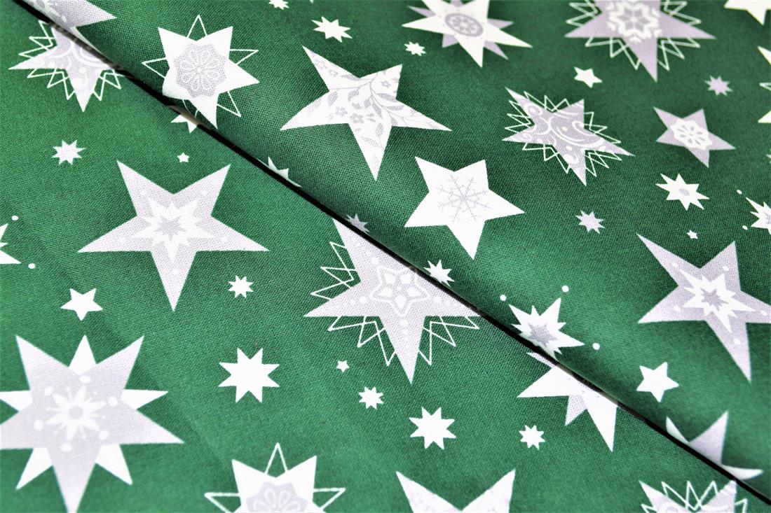 Green Printed Christmas Cotton Fabric