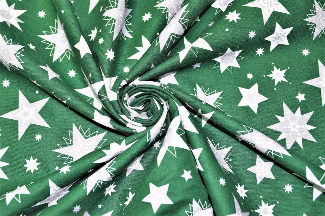 Green Printed Christmas Cotton Fabric