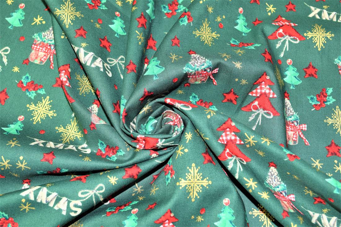 Green Printed Christmas Cotton Fabric