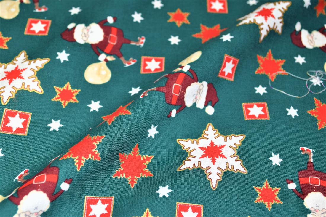 Green Printed Christmas Cotton Fabric