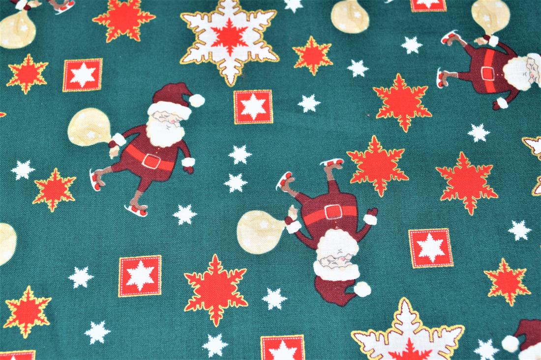 Green Printed Christmas Cotton Fabric