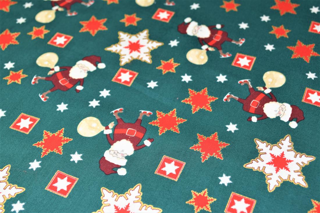 Green Printed Christmas Cotton Fabric