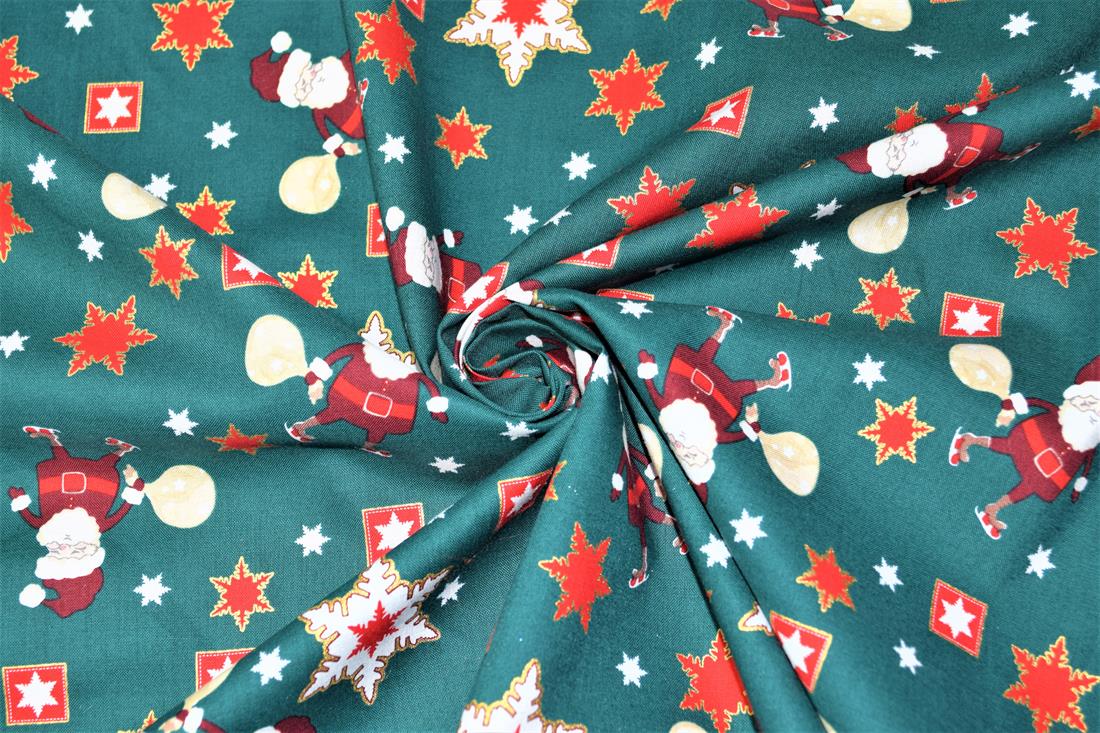 Green Printed Christmas Cotton Fabric