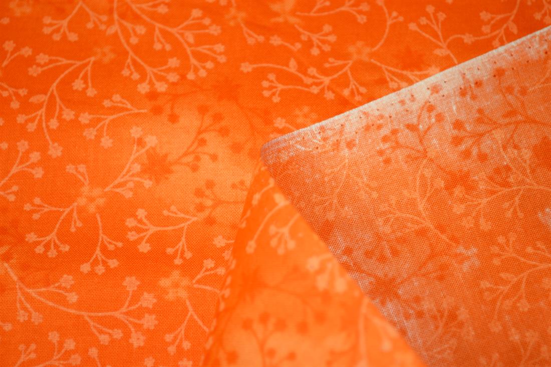 Orange 100% Cotton Quilting Fabric, Flutter / Floral Print