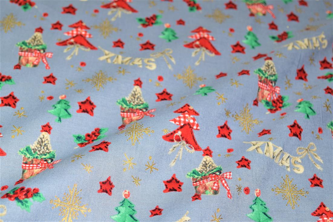 Grey Printed Christmas Cotton Fabric