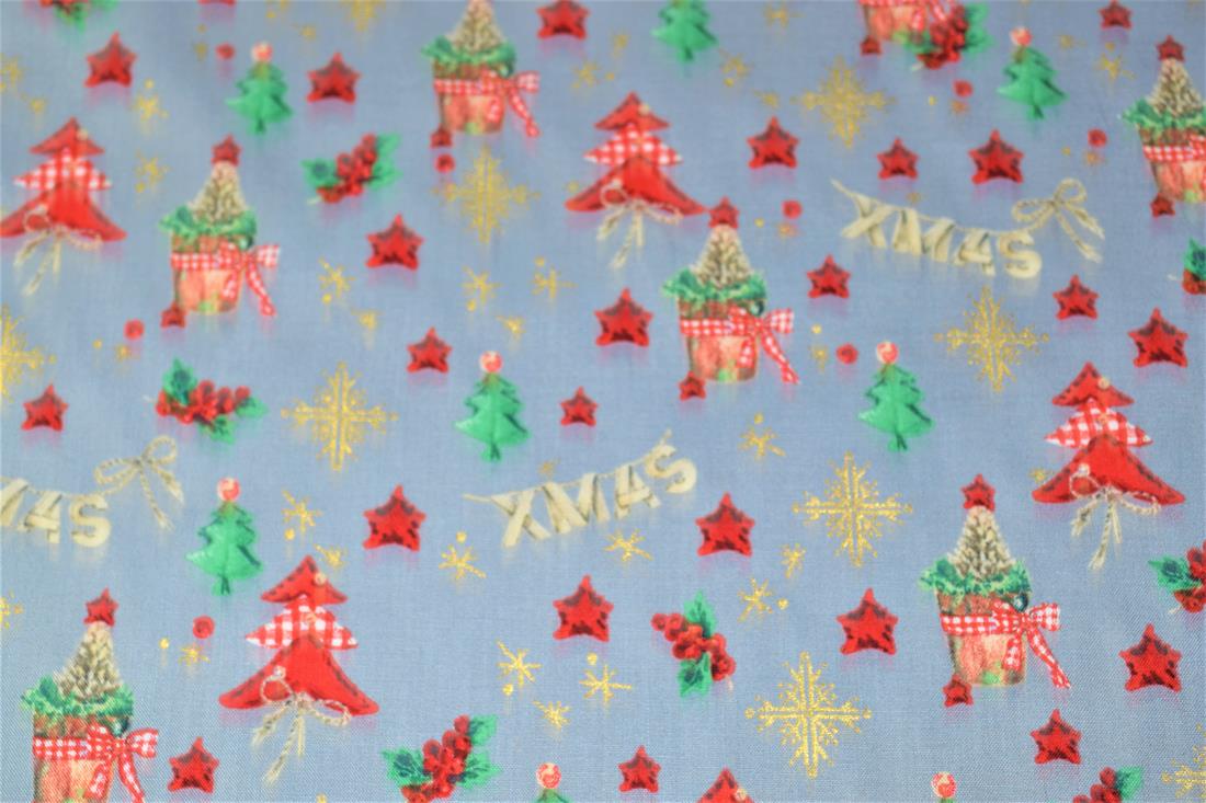 Grey Printed Christmas Cotton Fabric