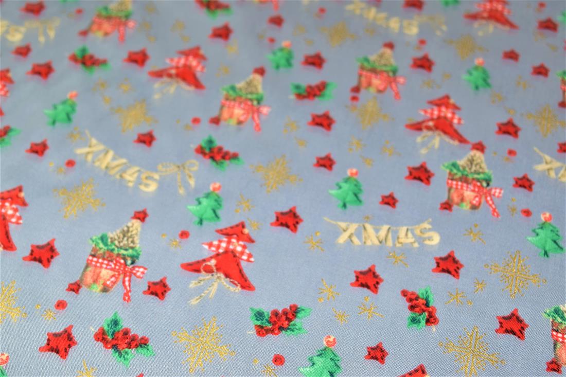Grey Printed Christmas Cotton Fabric
