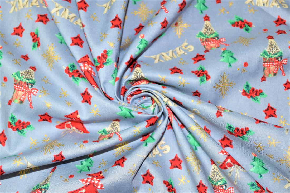 Grey Printed Christmas Cotton Fabric