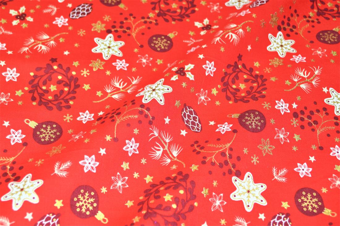 Red Printed Christmas Cotton Fabric