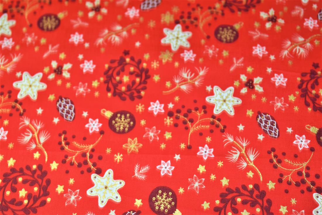 Red Printed Christmas Cotton Fabric