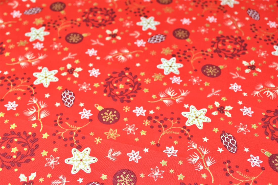 Red Printed Christmas Cotton Fabric