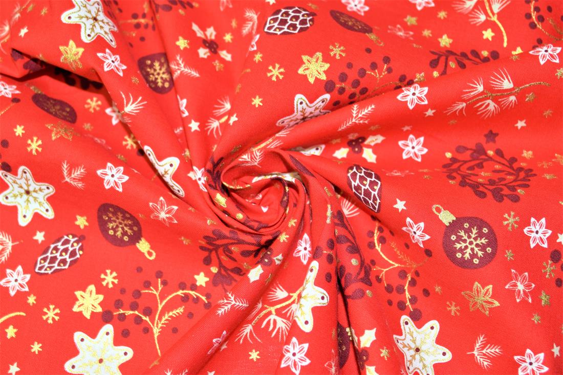 Red Printed Christmas Cotton Fabric