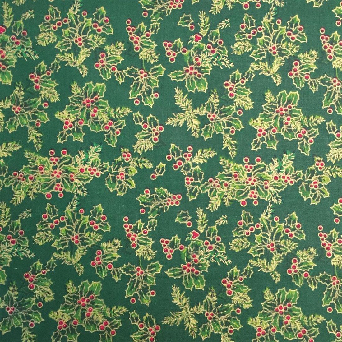 Holly All Over Printed Christmas Cotton Fabric