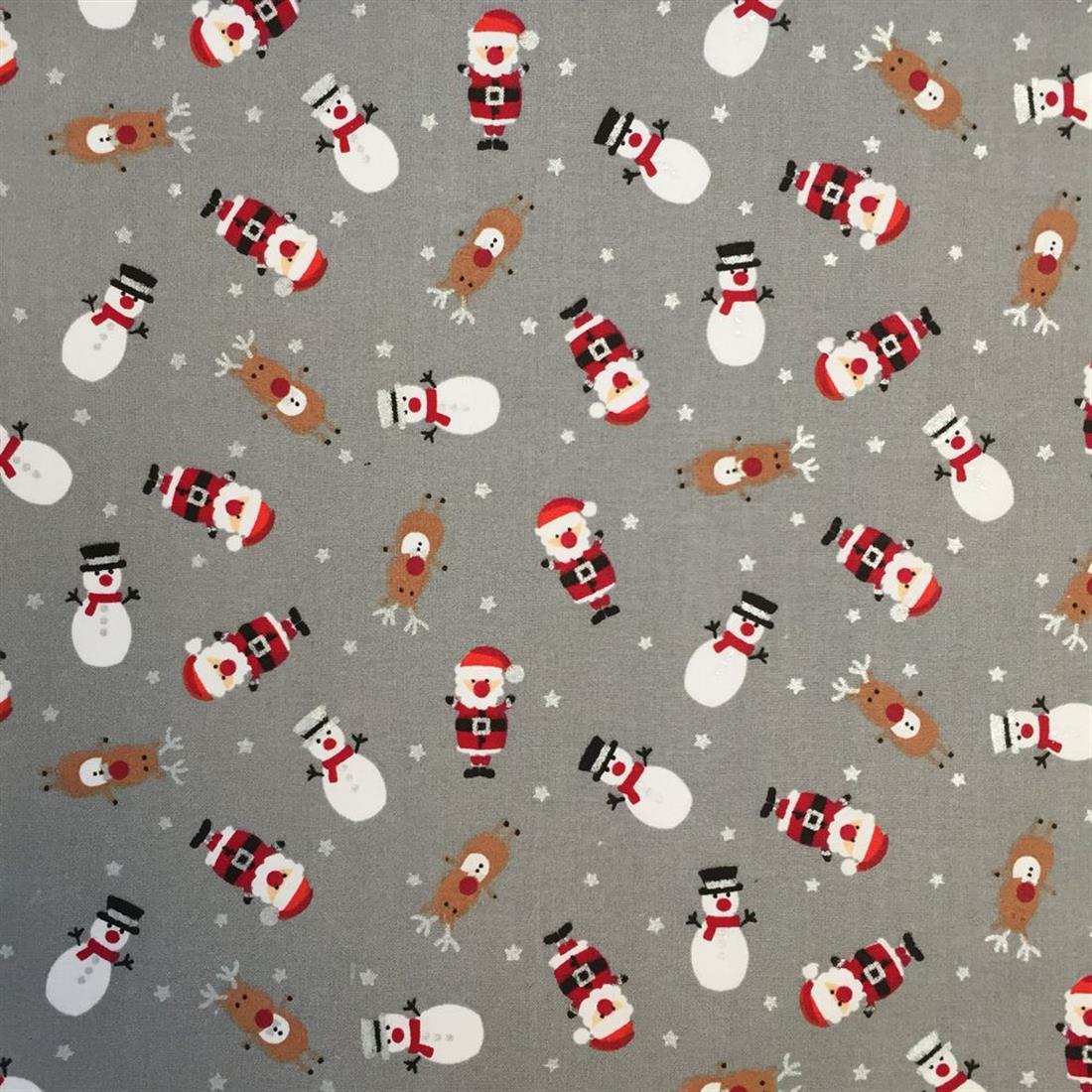 Father Christmas, Rudolph and Snowmen Printed 100% Cotton Fabric
